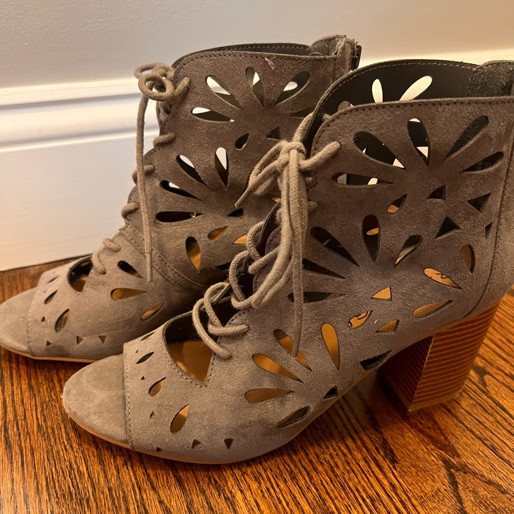 Gray lace up booties